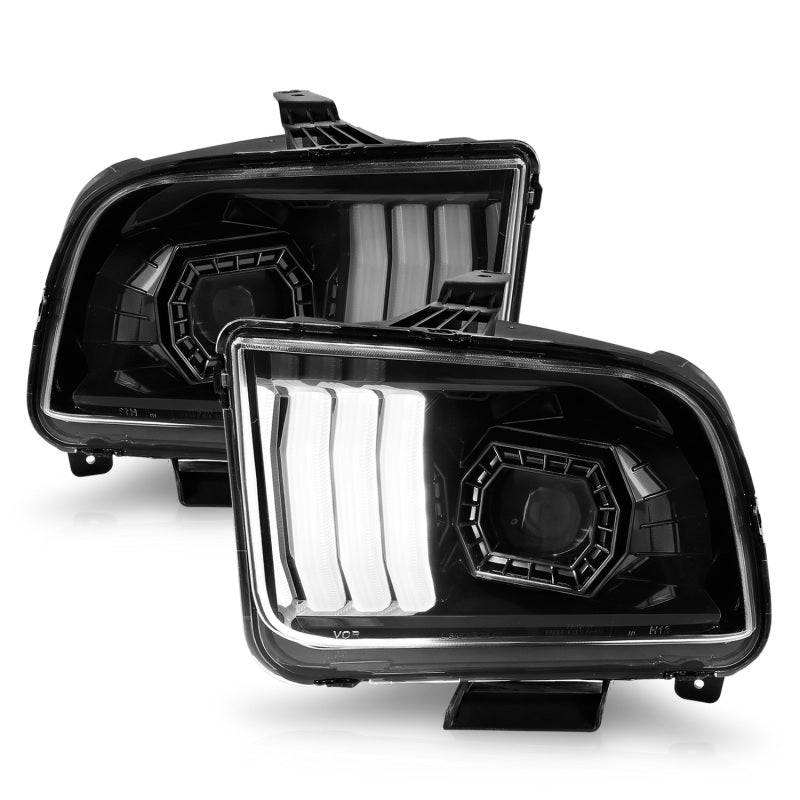 ANZO 05-09 Ford Mustang (w/Factory Halogen HL Only) Projector Headlights w/Light Bar Black Housing ANZO 05-09 Ford Mustang (w/Factory Halogen HL Only) Projector Headlights w/Light Bar Black Housing