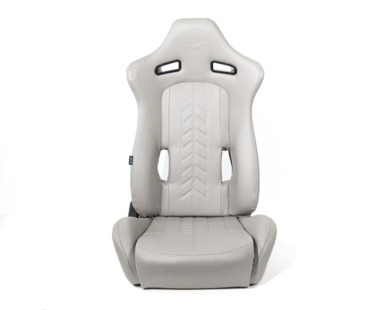 NRG Reclinable Sport Seats (Pair) The Arrow Grey Vinyl w/ Pressed NRG logo w/ Grey Stitch NRG Reclinable Sport Seats (Pair) The Arrow Grey Vinyl w/ Pressed NRG logo w/ Grey Stitch