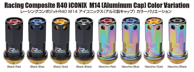 Project Kics 14X1.50 Neochrome R40 Iconix Lug Nuts (Black Cap) - 20 Pcs Project Kics 14X1.50 Neochrome R40 Iconix Lug Nuts (Black Cap) - 20 Pcs