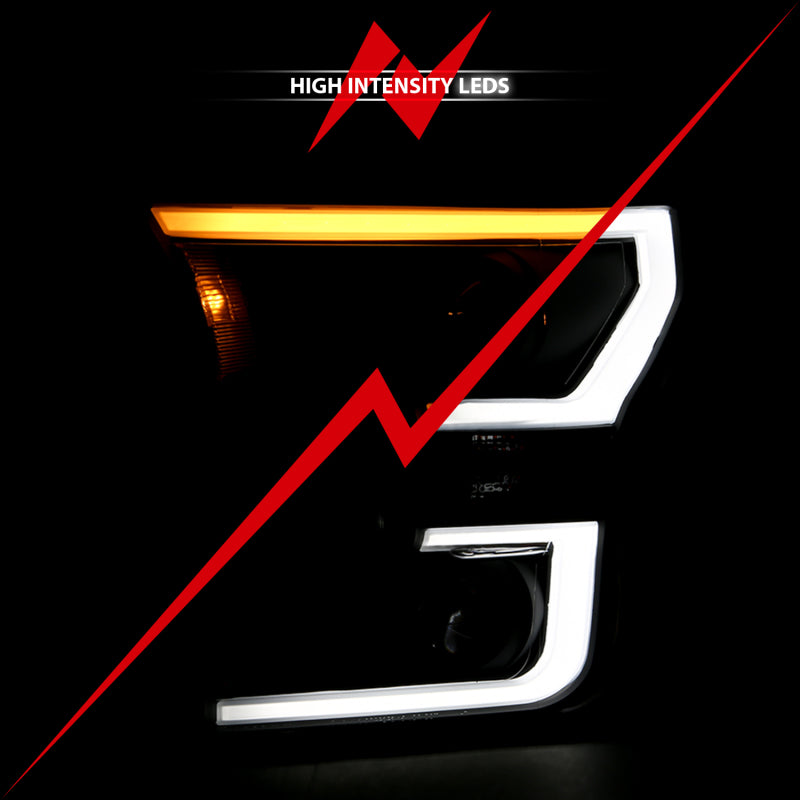 ANZO 2015-2017 Ford F-150 Projector Headlights w/ Plank Style Switchback Black w/ Amber ANZO 2015-2017 Ford F-150 Projector Headlights w/ Plank Style Switchback Black w/ Amber