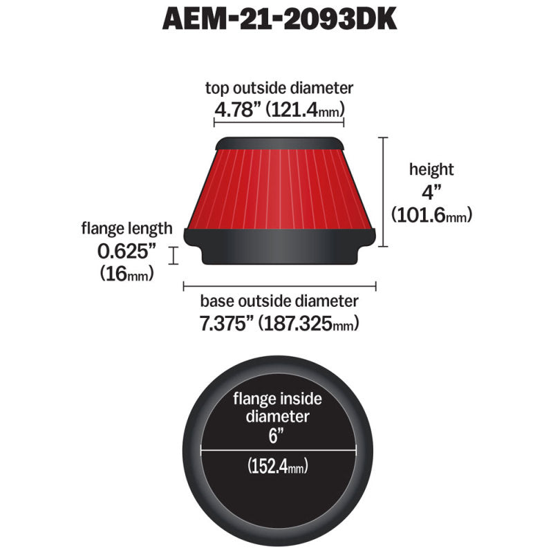 AEM 6 in x 4 in Dryflow Tapered Conical Air Filter AEM 6 in x 4 in Dryflow Tapered Conical Air Filter
