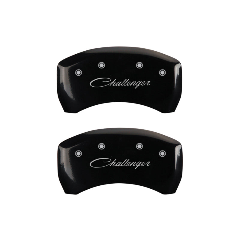MGP 4 Caliper Covers Engraved Front & Rear Cursive/Challenger Black finish silver ch MGP 4 Caliper Covers Engraved Front & Rear Cursive/Challenger Black finish silver ch