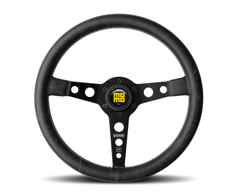 Momo Prototip Heritage Steering Wheel 350 mm - Black Leather/White Stitch/Black Spokes Momo Prototip Heritage Steering Wheel 350 mm - Black Leather/White Stitch/Black Spokes