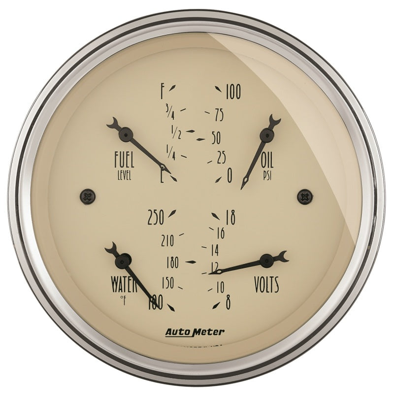 AutoMeter Gauge Quad 3-3/8in. 0 Ohm(e) to 90 Ohm(f)Elec Antique Beige AutoMeter Gauge Quad 3-3/8in. 0 Ohm(e) to 90 Ohm(f)Elec Antique Beige