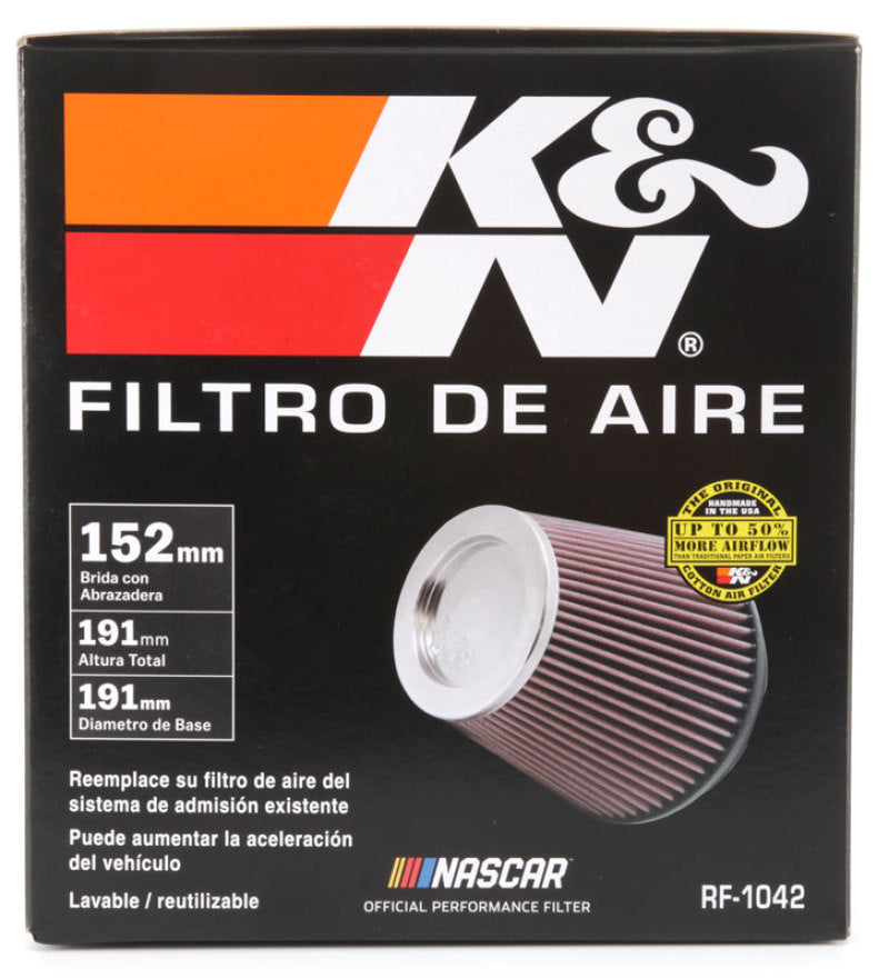 K&N Round Tapered Universal Air Filter 6in Flange ID x 7.5in Base OD x 5in Top OD x 6.5in Height K&N Round Tapered Universal Air Filter 6in Flange ID x 7.5in Base OD x 5in Top OD x 6.5in Height