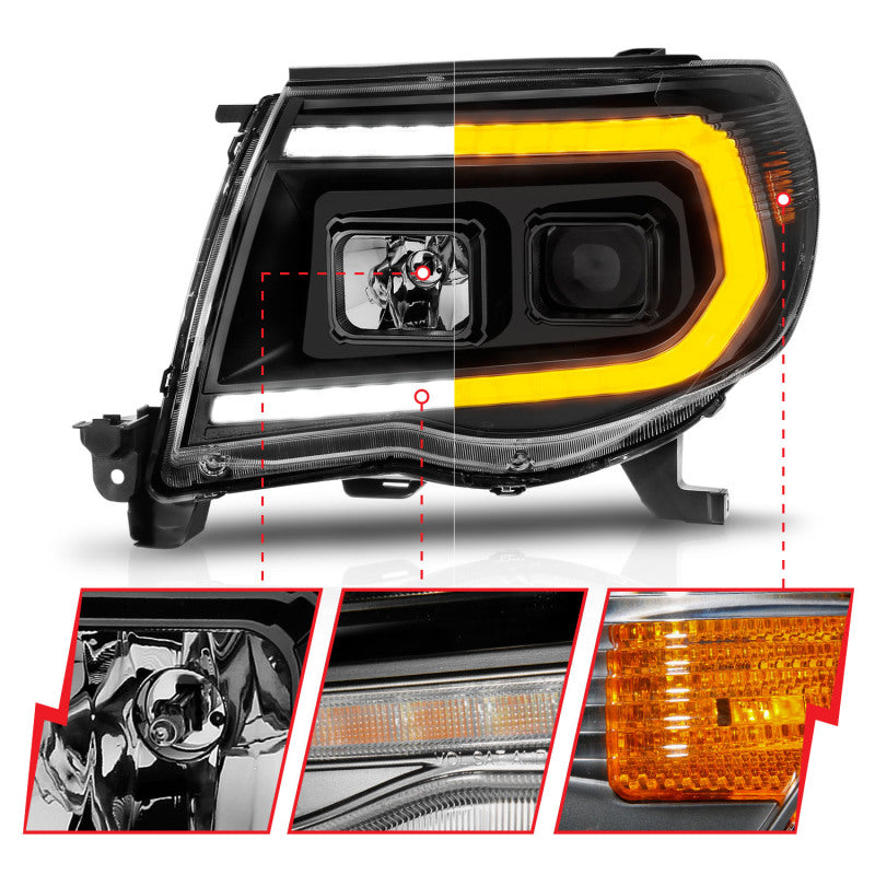 ANZO 05-11 Toyota Tacoma Projector Headlights w/Light Bar Switchback Black Housing ANZO 05-11 Toyota Tacoma Projector Headlights w/Light Bar Switchback Black Housing