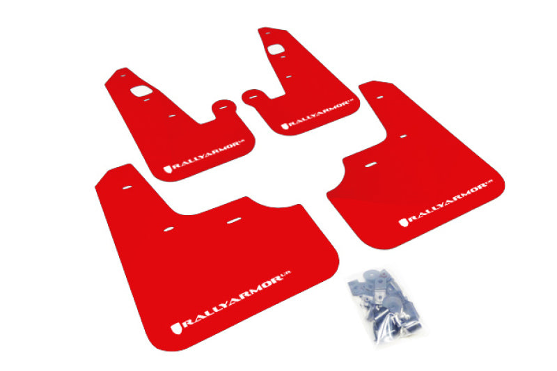 Rally Armor 07-17 Mitsubishi Lancer Red UR Mud Flap w/ White Logo Rally Armor 07-17 Mitsubishi Lancer Red UR Mud Flap w/ White Logo