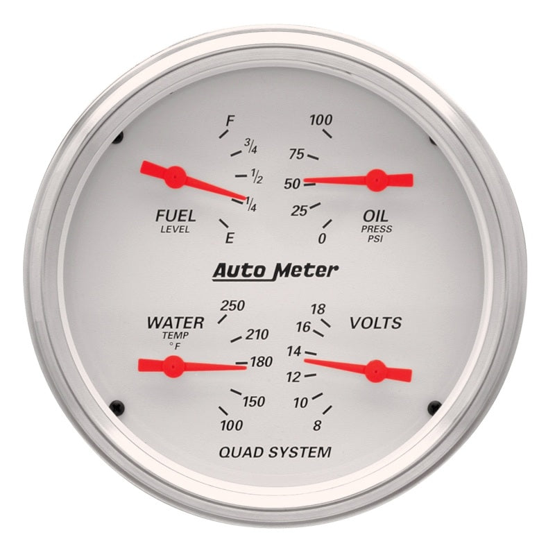 AutoMeter Gauge Quad 5in. 240 Ohm(e) to 33 Ohm(f) Elec Arctic White AutoMeter Gauge Quad 5in. 240 Ohm(e) to 33 Ohm(f) Elec Arctic White