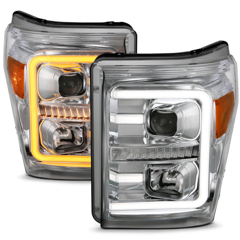 ANZO 11-16 Ford F-250/F-350/F-450 Projector Headlights w/ Plank Style Switchback Chrome w/Amber ANZO 11-16 Ford F-250/F-350/F-450 Projector Headlights w/ Plank Style Switchback Chrome w/Amber