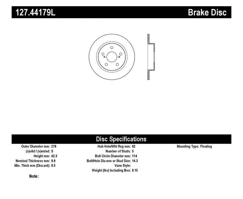 StopTech SportStop 10-13 Scion tC Slotted & Drilled Left Rear Rotor StopTech SportStop 10-13 Scion tC Slotted & Drilled Left Rear Rotor