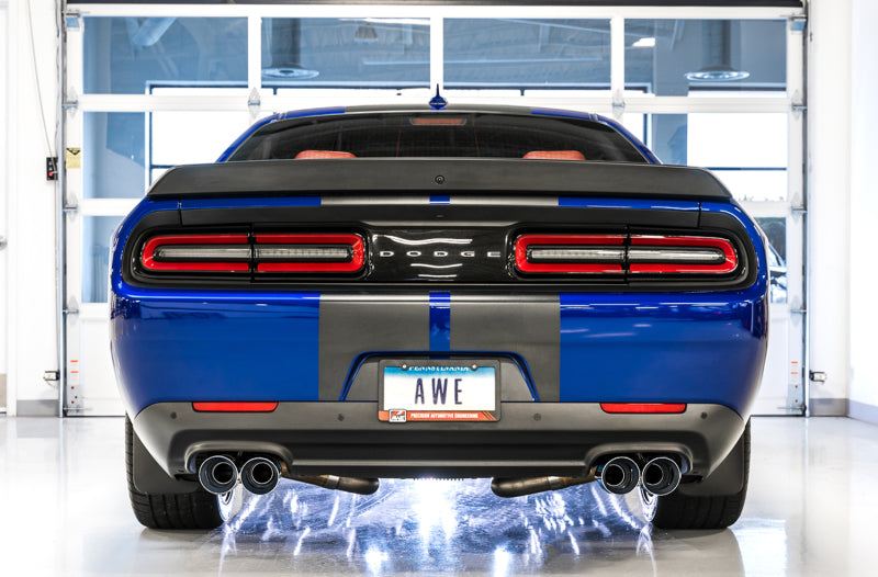 AWE Tuning 2017+ Dodge Challenger 5.7L Track Edition Exhaust - Chrome Silver Quad Tips AWE Tuning 2017+ Dodge Challenger 5.7L Track Edition Exhaust - Chrome Silver Quad Tips