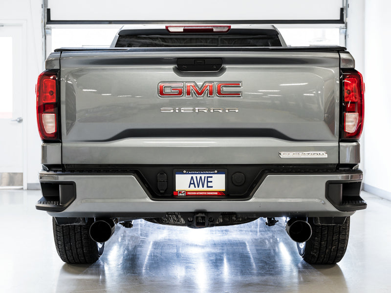 AWE Tuning 4th Gen GM 1500 5.3L 0FG Catback Split Rear Exit (Flat Bumper) - Dual Diamond Tips AWE Tuning 4th Gen GM 1500 5.3L 0FG Catback Split Rear Exit (Flat Bumper) - Dual Diamond Tips