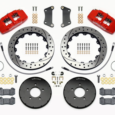 Wilwood Dynapro 6 Front Hat Kit 12.88in Drilled Red 2005-Up Mazda 3 w/ Lines