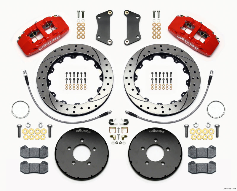 Wilwood Dynapro 6 Front Hat Kit 12.88in Drilled Red 2005-Up Mazda 3 w/ Lines Wilwood Dynapro 6 Front Hat Kit 12.88in Drilled Red 2005-Up Mazda 3 w/ Lines