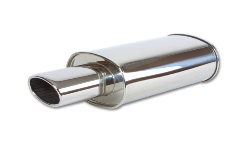 Vibrant StreetPower Oval Muffler with 4.5in x 3in Oval Tip Angle Cut Rolled Edge - 2.5in inlet I.D. Vibrant StreetPower Oval Muffler with 4.5in x 3in Oval Tip Angle Cut Rolled Edge - 2.5in inlet I.D.