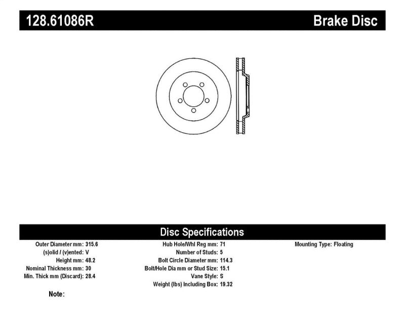 StopTech Power Slot 05-10 Mustang GT V8-4.6L Front Right Drilled Rotor StopTech Power Slot 05-10 Mustang GT V8-4.6L Front Right Drilled Rotor