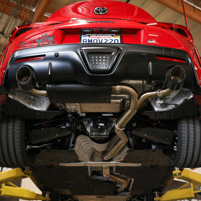 aFe POWER Takeda 2020 Toyota Supra L6-3.0L (t) 3in-2.5in 304 SS CB Exhaust Blue Flame Tips