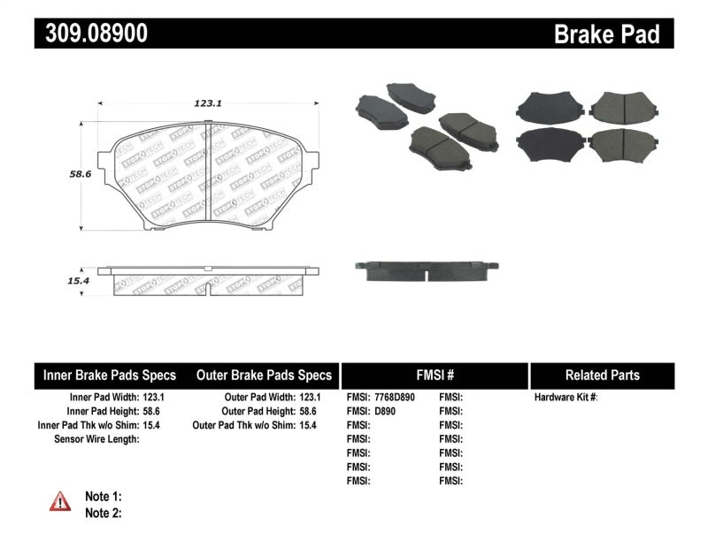 StopTech Performance 01-05 Miata w/ Sport Suspension Front Brake Pads D890 StopTech Performance 01-05 Miata w/ Sport Suspension Front Brake Pads D890