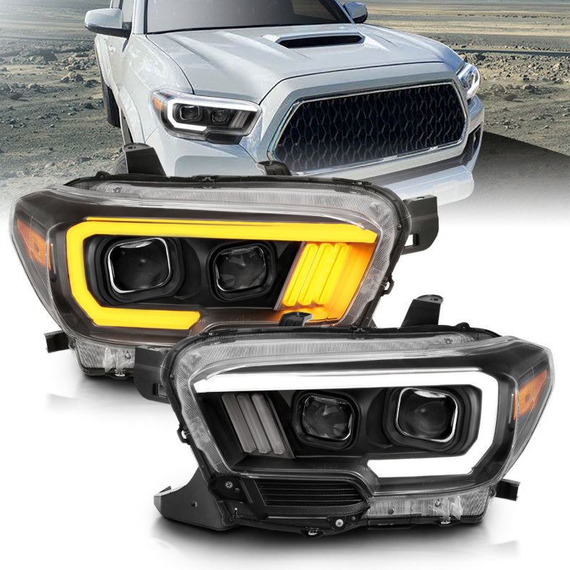 ANZO 2016-2017 Toyota Tacoma Projector Headlights w/ Plank Style Switchback Black w/ Amber ANZO 2016-2017 Toyota Tacoma Projector Headlights w/ Plank Style Switchback Black w/ Amber