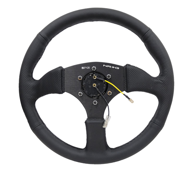 NRG Reinforced Steering Wheel (350mm / 2.5in. Deep) Blk Leather Comfort Grip w/5mm Matte Blk Spokes NRG Reinforced Steering Wheel (350mm / 2.5in. Deep) Blk Leather Comfort Grip w/5mm Matte Blk Spokes