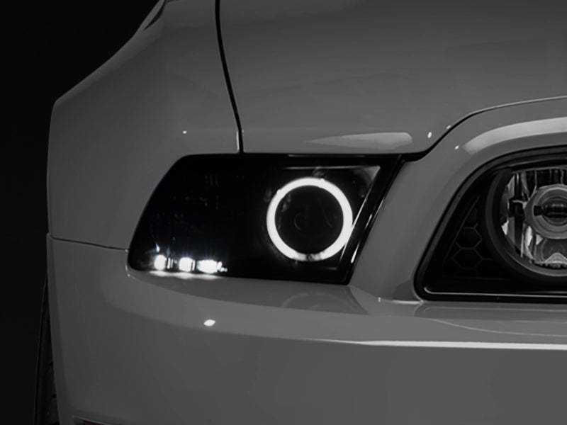 Raxiom 13-14 Ford Mustang w/ Factory HIDLED Halo Projector Headlights- Black Housing (Smoked Lens) Raxiom 13-14 Ford Mustang w/ Factory HIDLED Halo Projector Headlights- Black Housing (Smoked Lens)