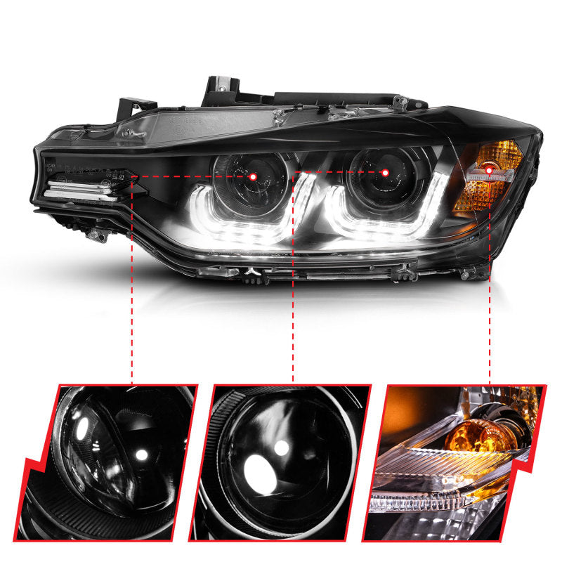 ANZO 2012-2015 BMW 3 Series Projector Headlights w/ U-Bar Black ANZO 2012-2015 BMW 3 Series Projector Headlights w/ U-Bar Black