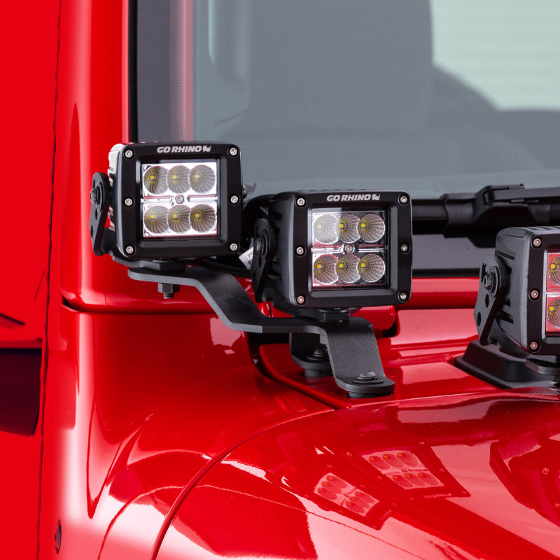 Go Rhino 18-20 Jeep Wrangler JL/JLU/Gladiator JT Light Mount - Two 3in Cubes Offset Go Rhino 18-20 Jeep Wrangler JL/JLU/Gladiator JT Light Mount - Two 3in Cubes Offset