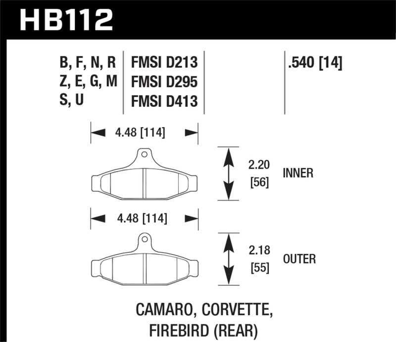 Hawk 84-96 Corvette /88.5-97 Pontiac Firebird HP+ Street Rear Brake Pad Hawk 84-96 Corvette /88.5-97 Pontiac Firebird HP+ Street Rear Brake Pad