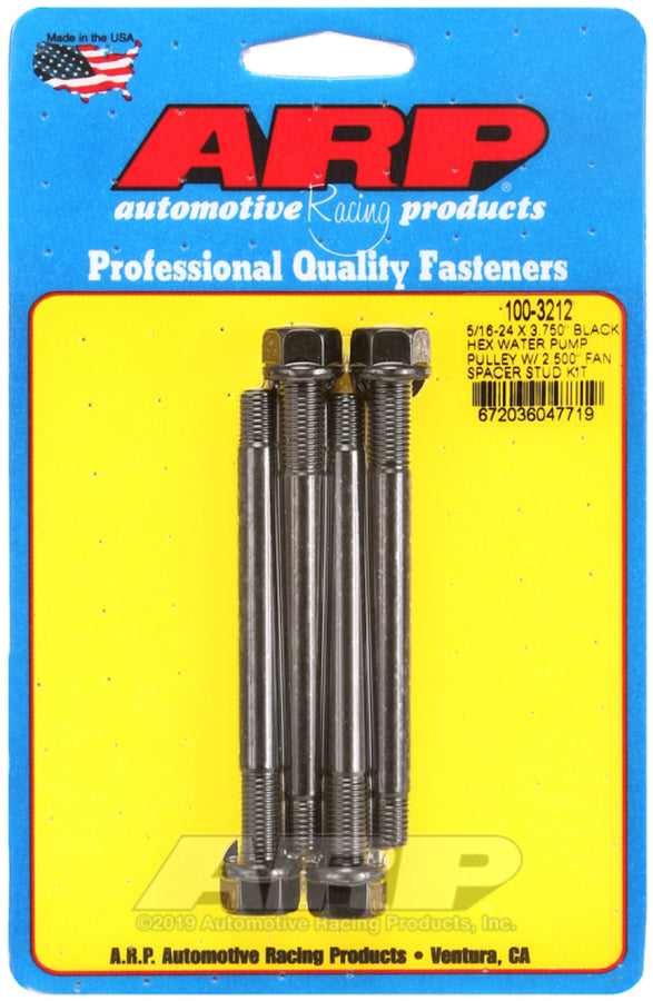 ARP 5/16-24 X 3.750 Black Hex Water Pump Pulley w/ 2.500in Fan Spacer Stud Kit ARP 5/16-24 X 3.750 Black Hex Water Pump Pulley w/ 2.500in Fan Spacer Stud Kit