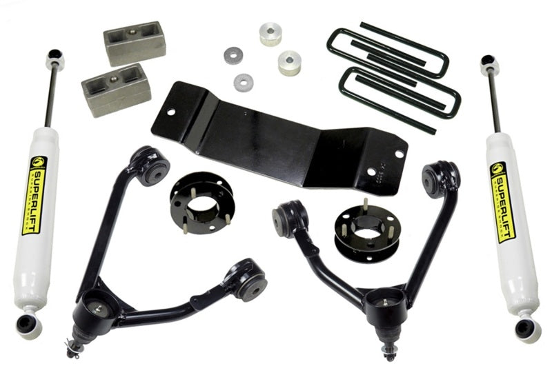 Superlift 14-18 Chevy Silv 1500 4WD 3.5in Lift Kit w/ Alum/Stamped Steel Control Arms & Rear Shocks Superlift 14-18 Chevy Silv 1500 4WD 3.5in Lift Kit w/ Alum/Stamped Steel Control Arms & Rear Shocks
