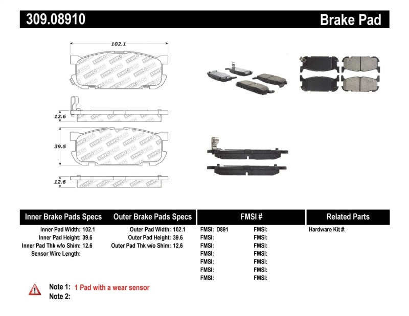 StopTech Performance 01-05 Miata w/ Sport Suspension Rear Brake Pads D891 StopTech Performance 01-05 Miata w/ Sport Suspension Rear Brake Pads D891