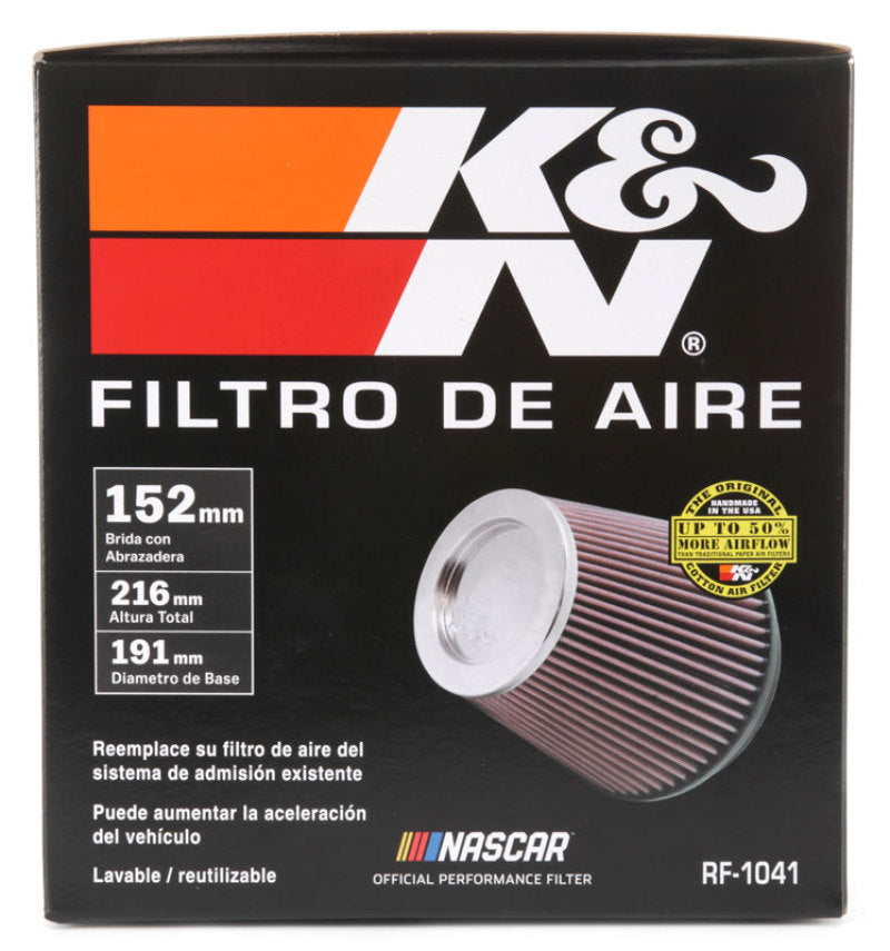 K&N Round Tapered Universal Air Filter 6 inch Flange 7 1/2 inch Base 5 inch Top 7 1/2 inch Height K&N Round Tapered Universal Air Filter 6 inch Flange 7 1/2 inch Base 5 inch Top 7 1/2 inch Height