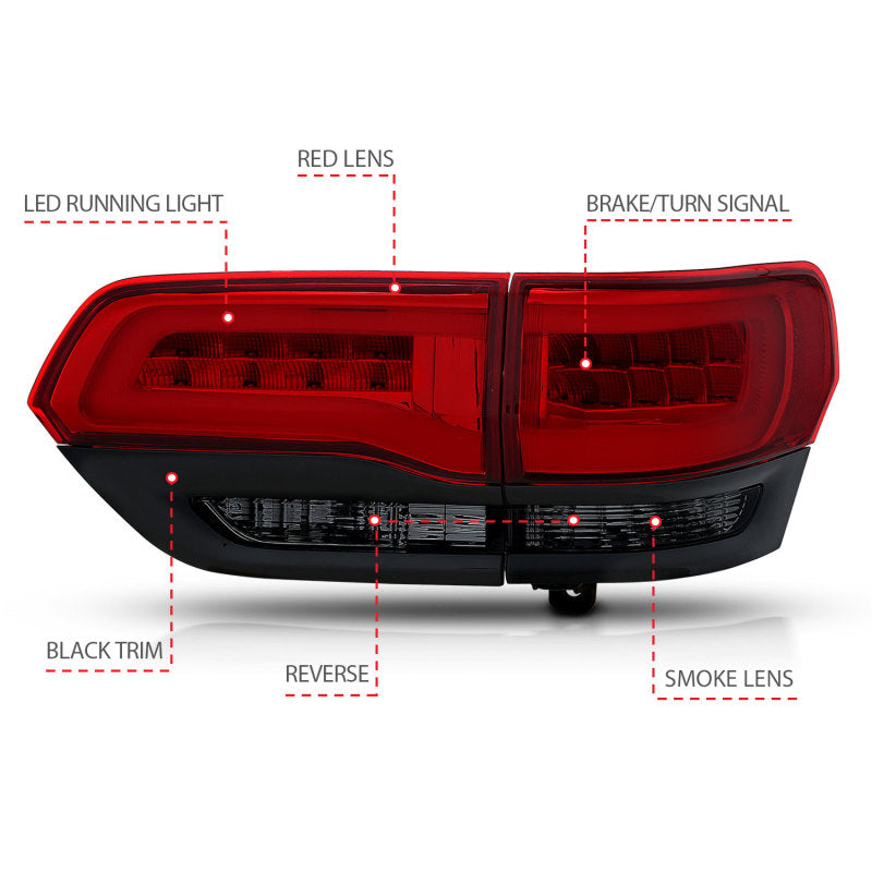 ANZO 2014-2016 Jeep Grand Cherokee LED Taillights Red/Smoke ANZO 2014-2016 Jeep Grand Cherokee LED Taillights Red/Smoke