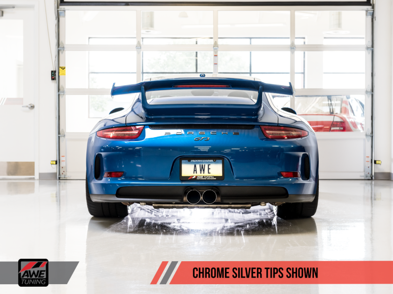 AWE Tuning Porsche 991 GT3 / RS SwitchPath Exhaust - Chrome Silver Tips AWE Tuning Porsche 991 GT3 / RS SwitchPath Exhaust - Chrome Silver Tips