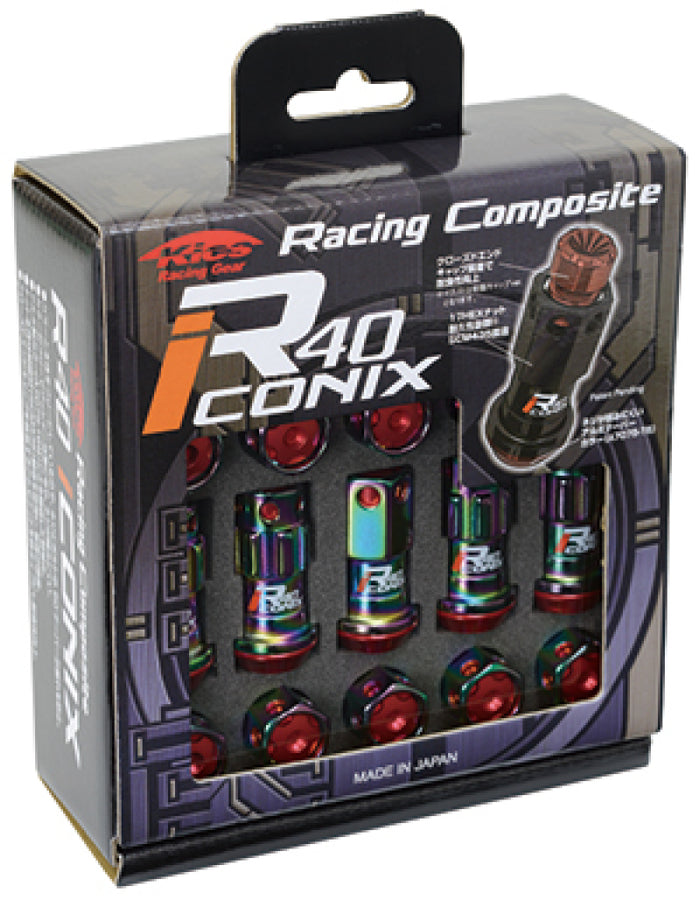 Project Kics 16+4 Neo Chrome Lock & Lug Nuts R40 Iconix w/ Aluminum Cap (Black) - 12X1.50 Project Kics 16+4 Neo Chrome Lock & Lug Nuts R40 Iconix w/ Aluminum Cap (Black) - 12X1.50