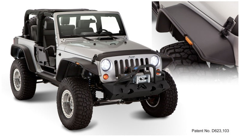 Bushwacker 07-18 Jeep Wrangler Flat Style Flares 4pc Fits 2-Door Sport Utility Only - Black Bushwacker 07-18 Jeep Wrangler Flat Style Flares 4pc Fits 2-Door Sport Utility Only - Black