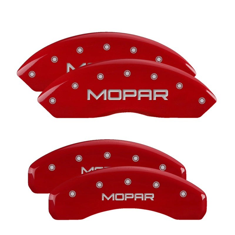MGP 4 Caliper Covers Engraved Front & Rear MOPAR Red finish silver ch MGP 4 Caliper Covers Engraved Front & Rear MOPAR Red finish silver ch