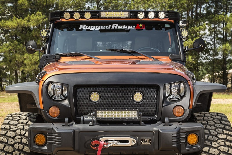 Rugged Ridge 07-18 Jeep Wrangler JK/JKU Textured Black Elite Headlight Euro Guards Rugged Ridge 07-18 Jeep Wrangler JK/JKU Textured Black Elite Headlight Euro Guards
