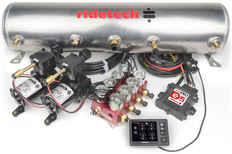 Ridetech RidePro E5 Air Ride Control System 5 Gal Dual Compressor High Flow Big Red 3/8in Valves Ridetech RidePro E5 Air Ride Control System 5 Gal Dual Compressor High Flow Big Red 3/8in Valves