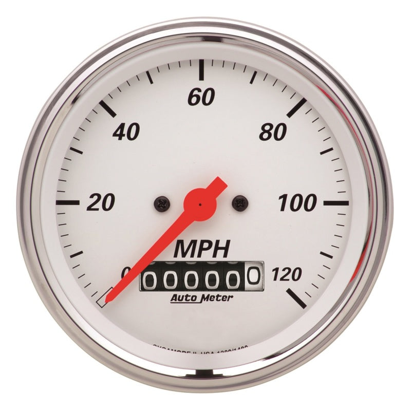 AutoMeter Gauge Speedometer 3-3/8in. 120MPH Elec. Prog. W/ Wheel Odo Arctic White AutoMeter Gauge Speedometer 3-3/8in. 120MPH Elec. Prog. W/ Wheel Odo Arctic White