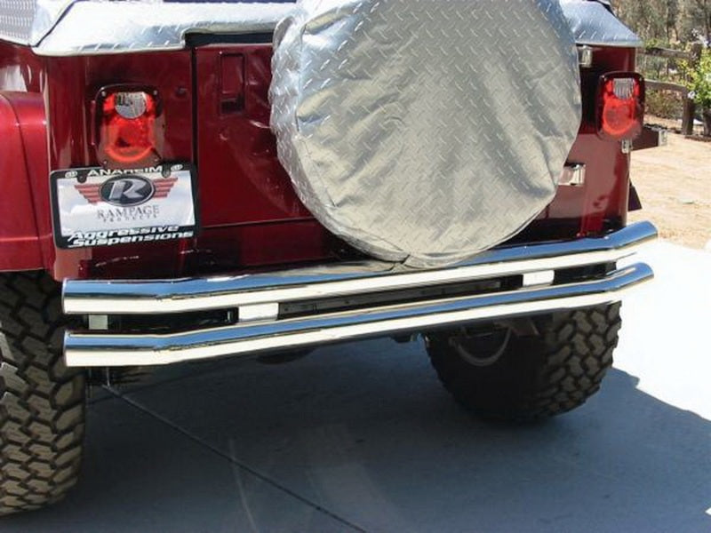 Rampage 1976-1983 Jeep CJ5 Double Tube Rear Bumper w/Hitch Receiver - Stainless Rampage 1976-1983 Jeep CJ5 Double Tube Rear Bumper w/Hitch Receiver - Stainless