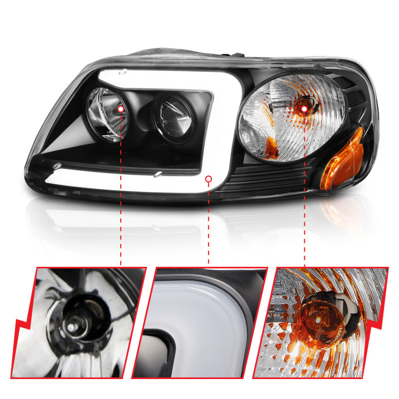 ANZO 1997-2003 Ford F-150 Projector Headlights w/ Light Bar Black Housing ANZO 1997-2003 Ford F-150 Projector Headlights w/ Light Bar Black Housing