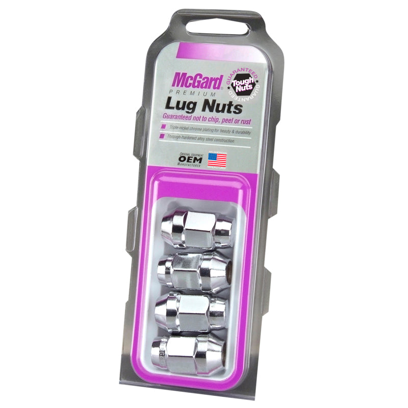McGard Hex Lug Nut (Cone Seat Bulge Style) M12X1.5 / 3/4 Hex / 1.45in. Length (4-Pack) - Chrome McGard Hex Lug Nut (Cone Seat Bulge Style) M12X1.5 / 3/4 Hex / 1.45in. Length (4-Pack) - Chrome