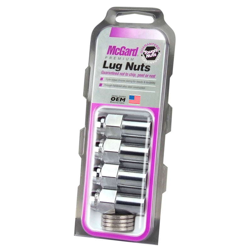 McGard Hex Lug Nut (Long Shank - .946in.) 1/2-20 / 13/16 Hex / 1.85in. Length (4-Pack) - Chrome McGard Hex Lug Nut (Long Shank - .946in.) 1/2-20 / 13/16 Hex / 1.85in. Length (4-Pack) - Chrome