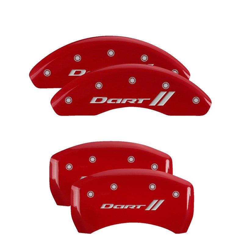 MGP 4 Caliper Covers Engraved Front & Rear With stripes/Dart Red finish silver ch MGP 4 Caliper Covers Engraved Front & Rear With stripes/Dart Red finish silver ch