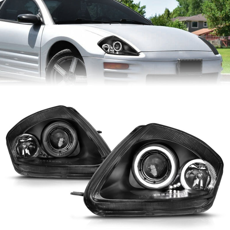 ANZO 2000-2005 Mitsubishi Eclipse Projector Headlights w/ Halo Black ANZO 2000-2005 Mitsubishi Eclipse Projector Headlights w/ Halo Black