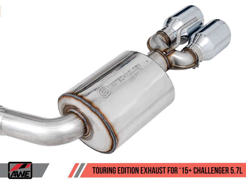 AWE Tuning 2017+ Challenger 5.7L Touring Edition Exhaust - Non-Resonated - Chrome Silver Quad Tips AWE Tuning 2017+ Challenger 5.7L Touring Edition Exhaust - Non-Resonated - Chrome Silver Quad Tips