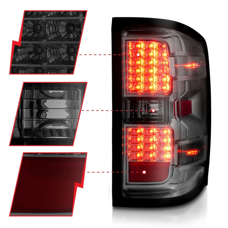 ANZO 15-19 Chevy Silverado 2500HD/3500HD (Factory Halogen Only) LED Tail Lights Smoke w/Clear Lens ANZO 15-19 Chevy Silverado 2500HD/3500HD (Factory Halogen Only) LED Tail Lights Smoke w/Clear Lens