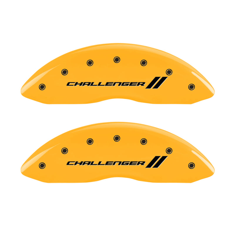 MGP 4 Caliper Covers Engraved Front & Rear With stripes/Challenger Yellow finish black ch MGP 4 Caliper Covers Engraved Front & Rear With stripes/Challenger Yellow finish black ch