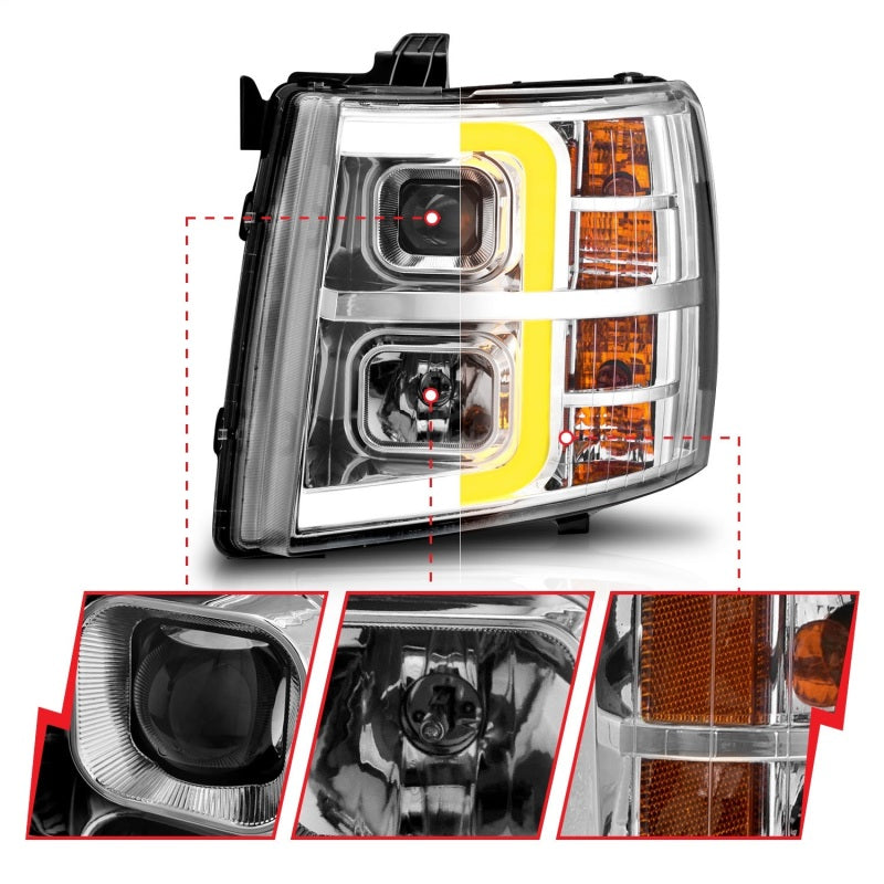 ANZO 2007-2013 Chevrolet Silverado 1500 Projector w/ Light Bar Chrome Housing w/ Sequential ANZO 2007-2013 Chevrolet Silverado 1500 Projector w/ Light Bar Chrome Housing w/ Sequential